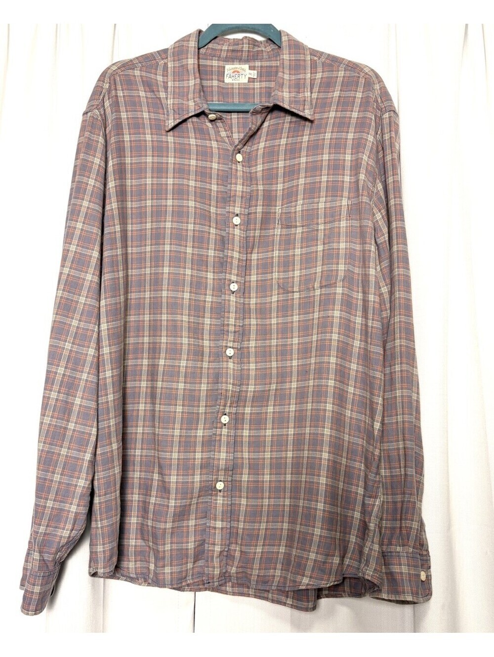 Faherty Cotton Flannel Purple Pink Plaid Button Down Size XXL $128